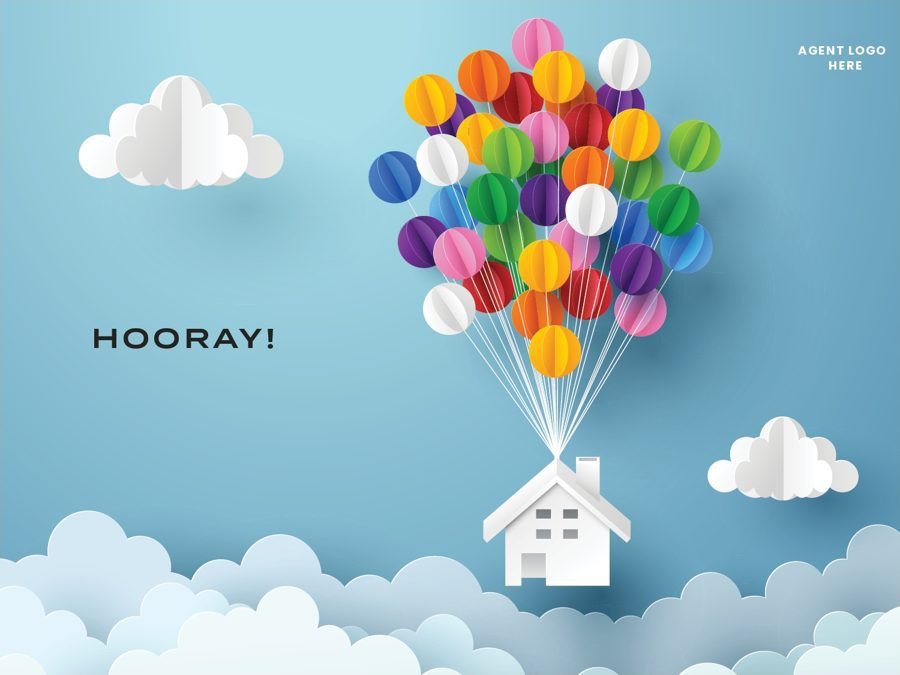 House with balloons anniversary card